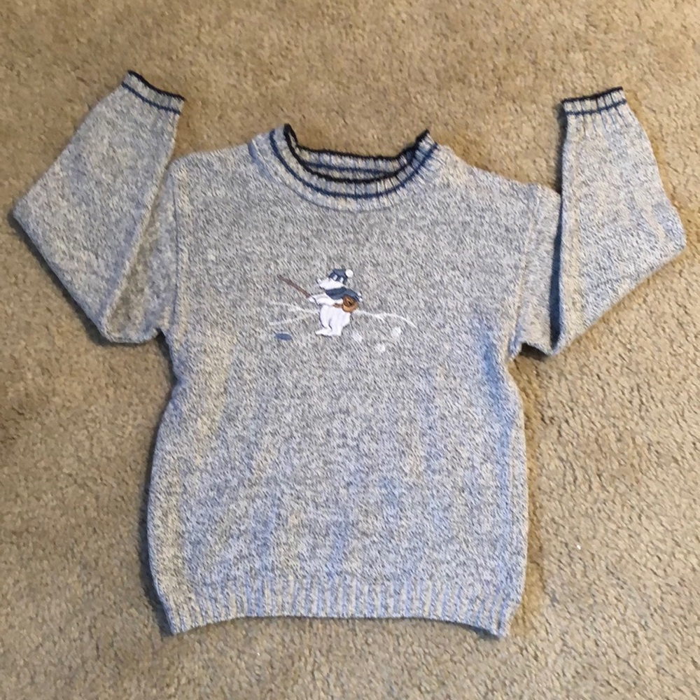 Sun Valley brand kids grey cotton knit embroidered sweater